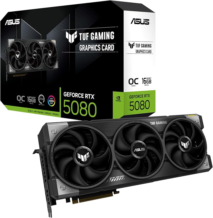 ASUS TUF Gaming RTX 5080 16GB GDDR7 OC Edition Graphics Card with Military-Grade Cooling