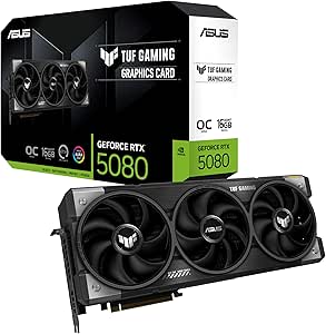 ASUS TUF Gaming GeForce RTX 5080 16GB GDDR7 OC Edition Gaming Graphics Card (PCIe 5.0, HDMI/DP 2.1, 3.6-Slot, Military-Grade Components, Protective PCB Coating, axial-tech Fans, Vapor Chamber)
