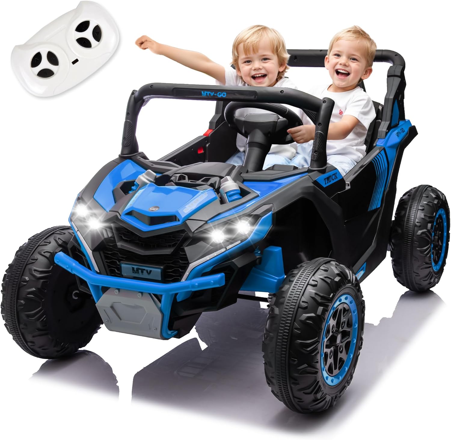 24V 7AH 2 Seater Ride on Toys for Big Kids w/ 20" Large Seat, Remote Control, Bluetooth, 2X200W Powerful Motors, MP3, Lights, Power Car Wheels for Boys Girls, Black