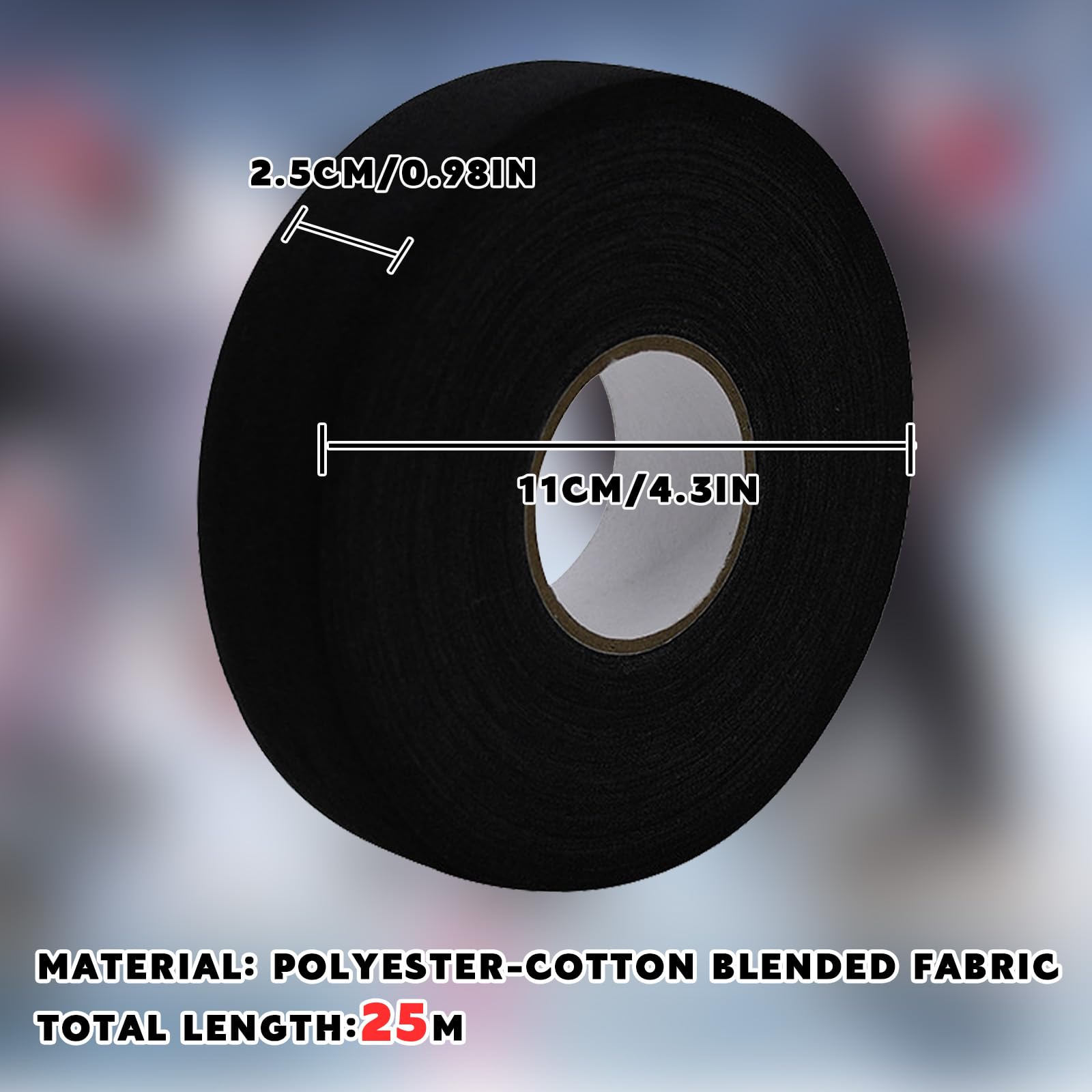 Cinta de Agarre de Hockey Antideslizante 2,5 cm x 25 m Cinta Hockey Adhesiva para Palo (Negro, Rojo)