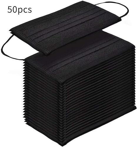 Miniatura 3 de Mascarillas desechables, paquete de 50, negro, 3 capas, uso diario individual, máscara facial para mujeres y hombres, Negro -