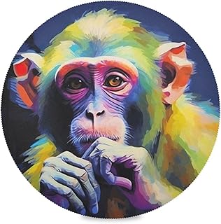 Monkey Round Placemats Set of 4, 15.4 Inch Elegant Table Mats, Non-Slip Heat Resistant for Daily Dining Holiday Decor, Washable Protector for Wooden Tables