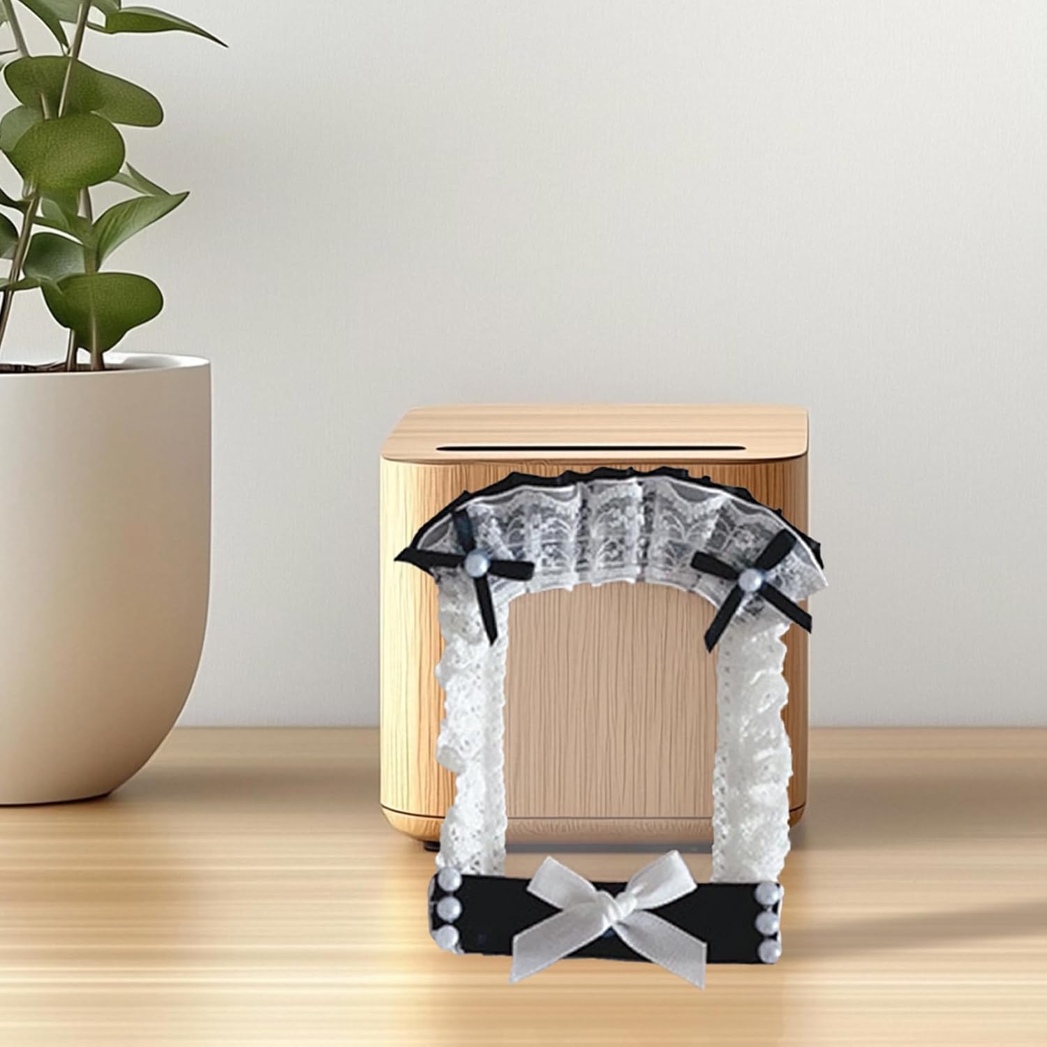 Lace Bows Photocard Holder Protective Sleeves - Lovely Display Case for Photos, Credit Cards, Student IDs, and More (Black)