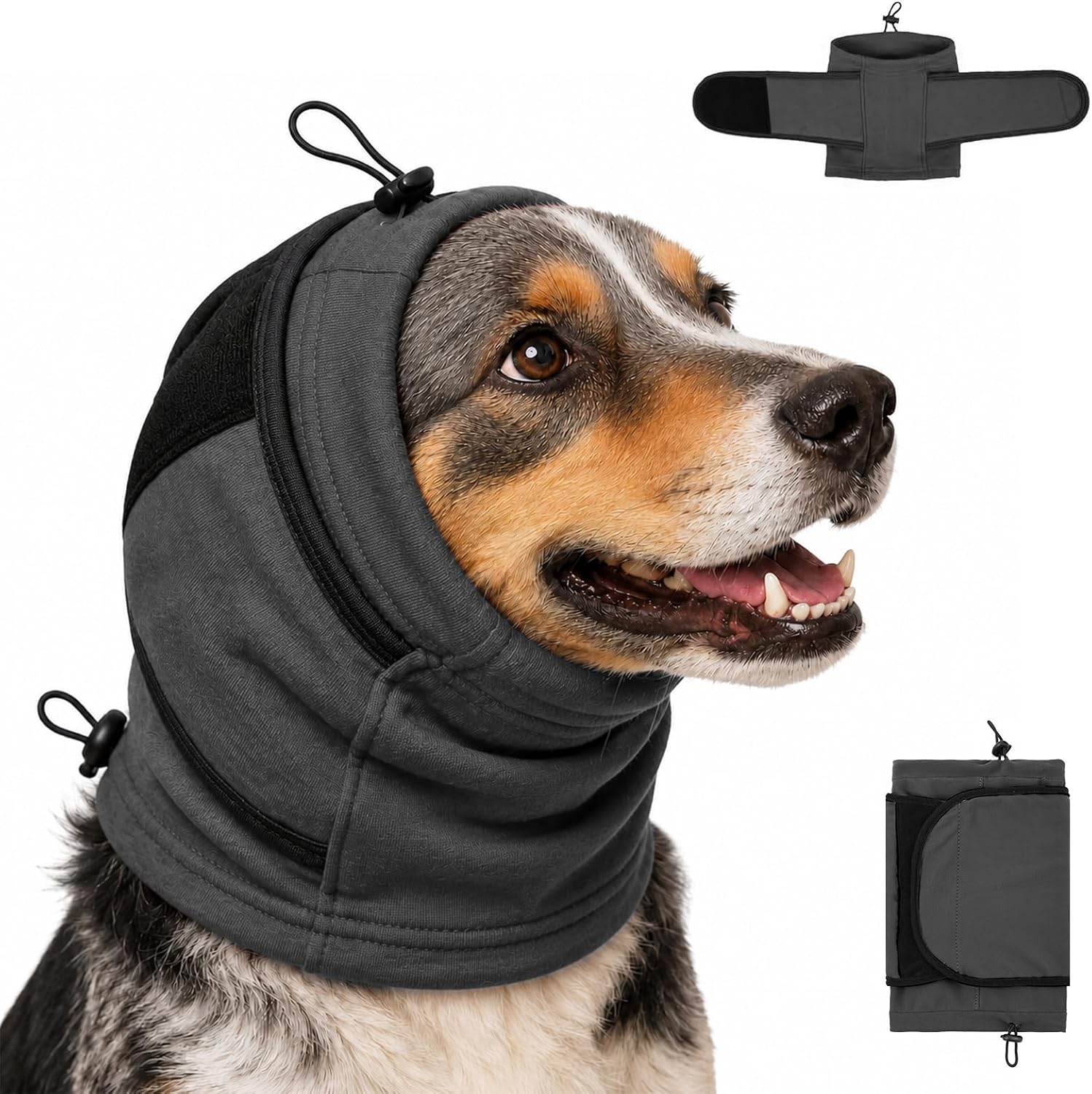 Dog Ear Muffs Noise Protection,Soft Calming Hoodie Quiet,Dog Calming Hoodie & Ear Cover,Soft Double-Layer No Shake Head Wraps,Quiet Ear Covers for Thunderstorm,Firework,Bath,Grooming,Gray/M