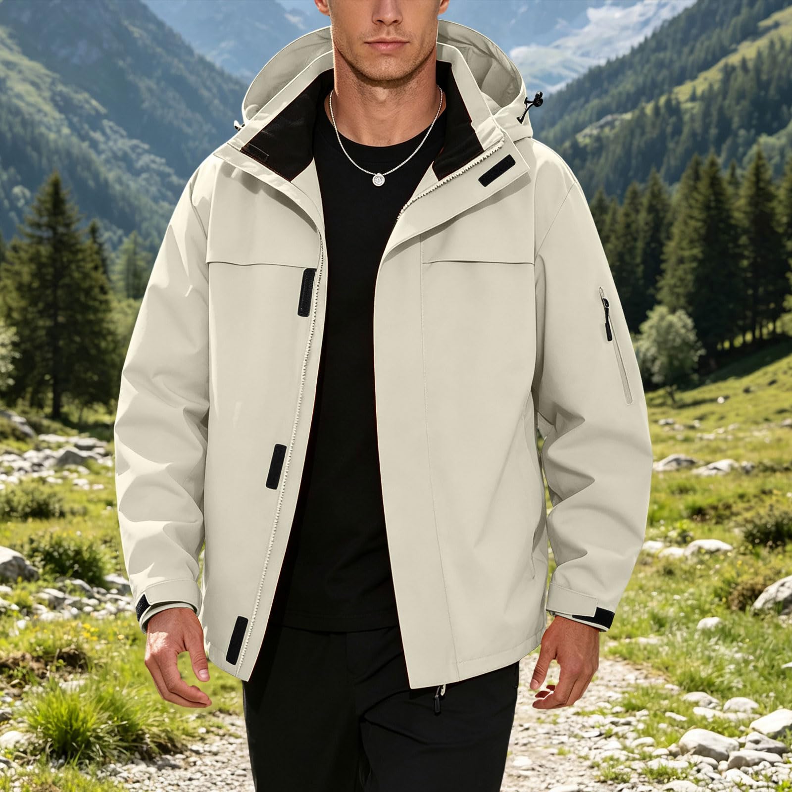 Chubasquero Impermeable Entretiempo Anorak Con Capucha Cazadora Caza Con Bolsillos Chaqueta Impermeable Hombre Invierno Lluvia Y Viento Diseño Compacto Fácil De Transportar Viajes Paseos Urbanos