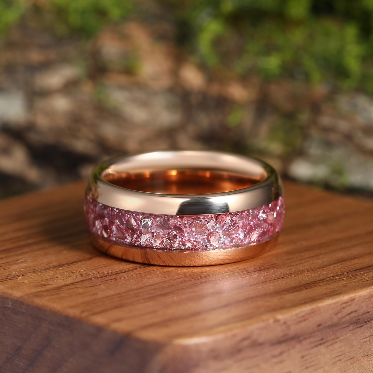 4/8mm Tungsten Wedding Bands for Men Women Black/Rose/Gold Plated Tungsten Carbide Ring with Synthetic Pink Morganite/Aquamarine/Ruby/Emerald Inlay Birthstone Promise Ring Size 5-14