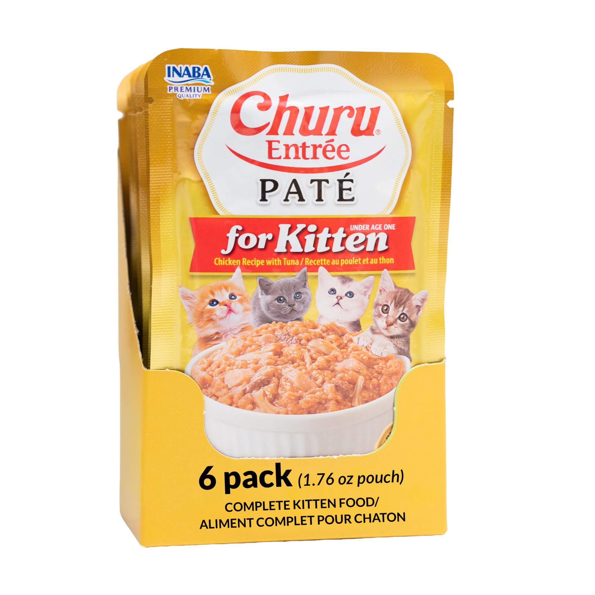INABA Churu Entree Pate Kitten Wet Cat Food, Chicken Tuna, 6ct