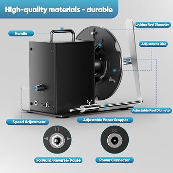 Automatic Label Rewinder,1-3Adjustable Core Holder,Stepless TransmissionLabel Rewinding Machine,Synchronize Stop with Printer,Two-Way Rewinding 185mm Label Roller for Commercial & Industrial Use