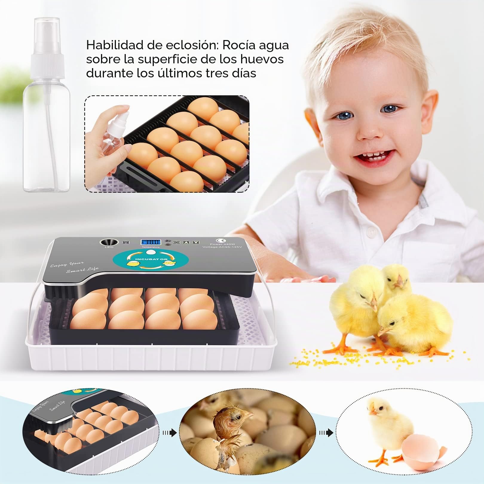 Incubadora totalmente automática para gallinas, huevos, 9-35 huevos, incubadora de huevos con iluminación LED eficiente para gallinas, pato, paloma, codorniz, pájaro