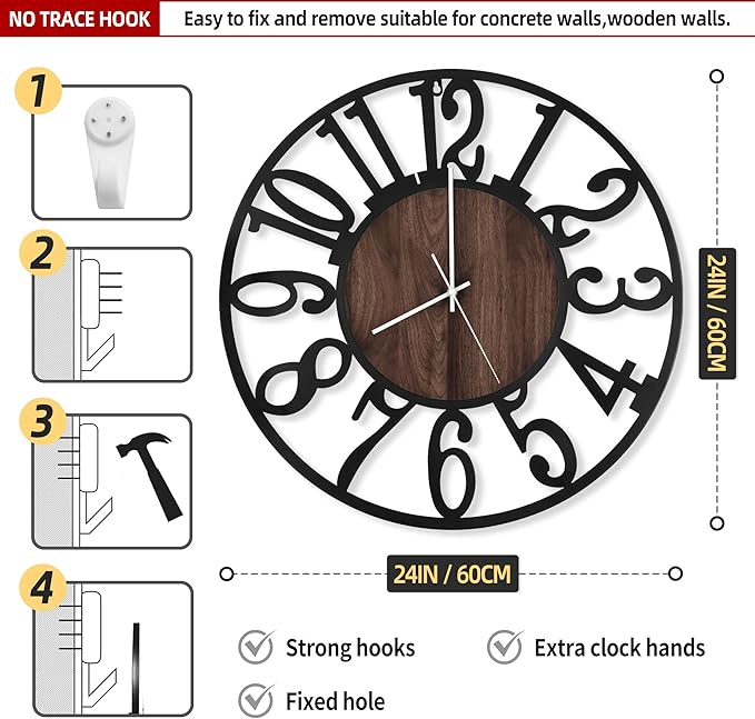 Reloj de Pared Grande LEIKE 24 Pulgadas con Luz Nocturna miniatura 3