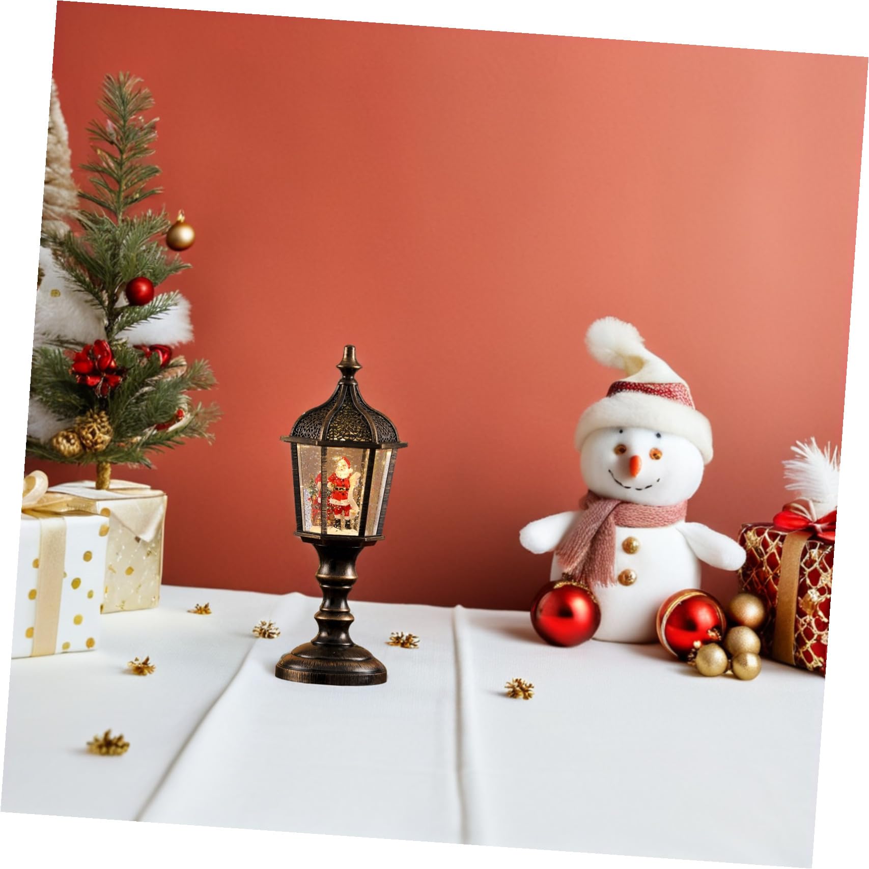 STOBAZA 2 Pezzi Lanterna Decorativa di Natale Musicale in Resina con Illuminazione USB e Batteria, per Decorazione Casa e Ufficio con Atmosfera Festiva Natalizia