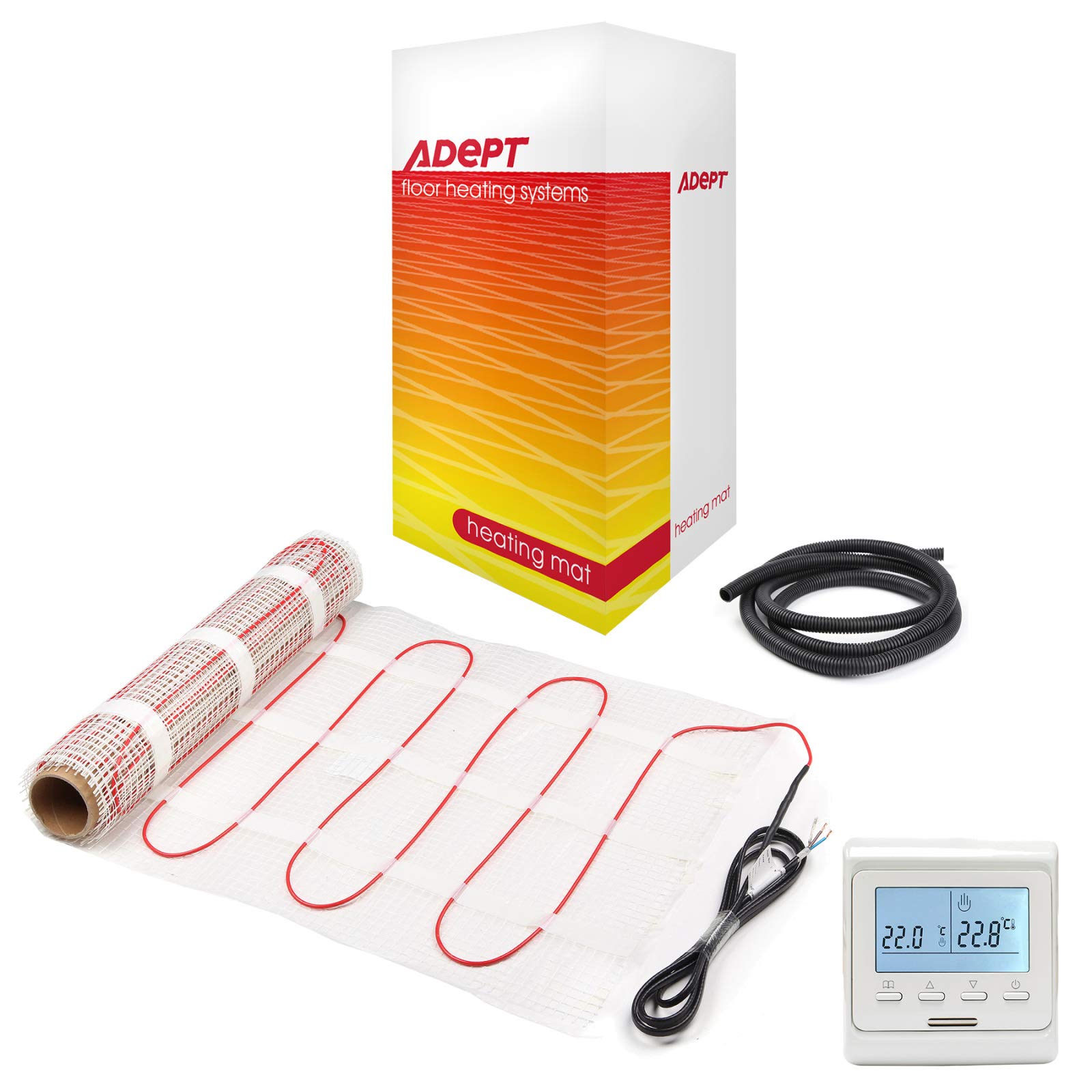 Adept White Programmable Stat Electric Underfloor Heating Mat Kit For Tiled/Stone Floors 160W/M2-3M2 With Programmable Thermostat