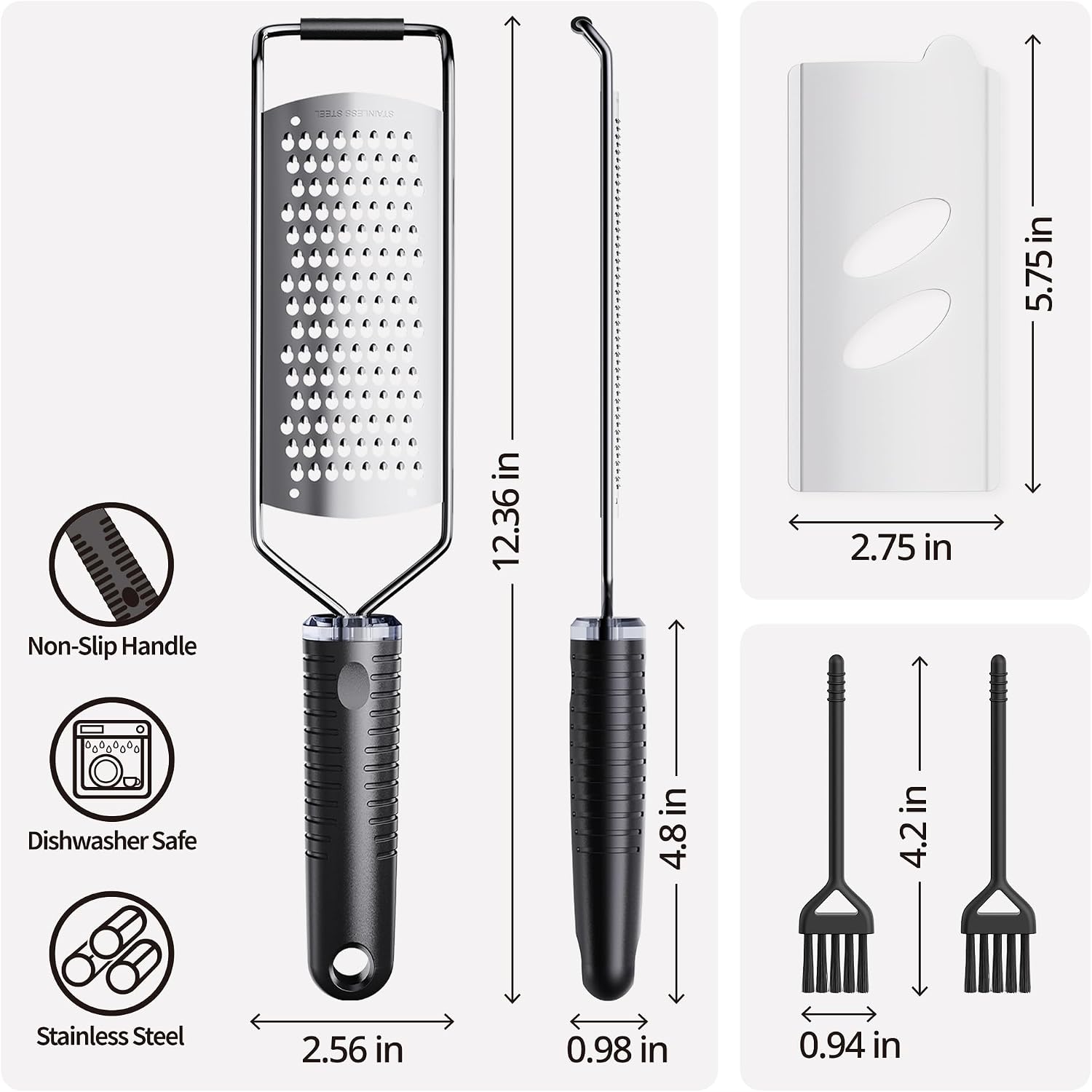 Cheese Grater with Non-Slip Handle, L12" X W2.5", Coarse Grater