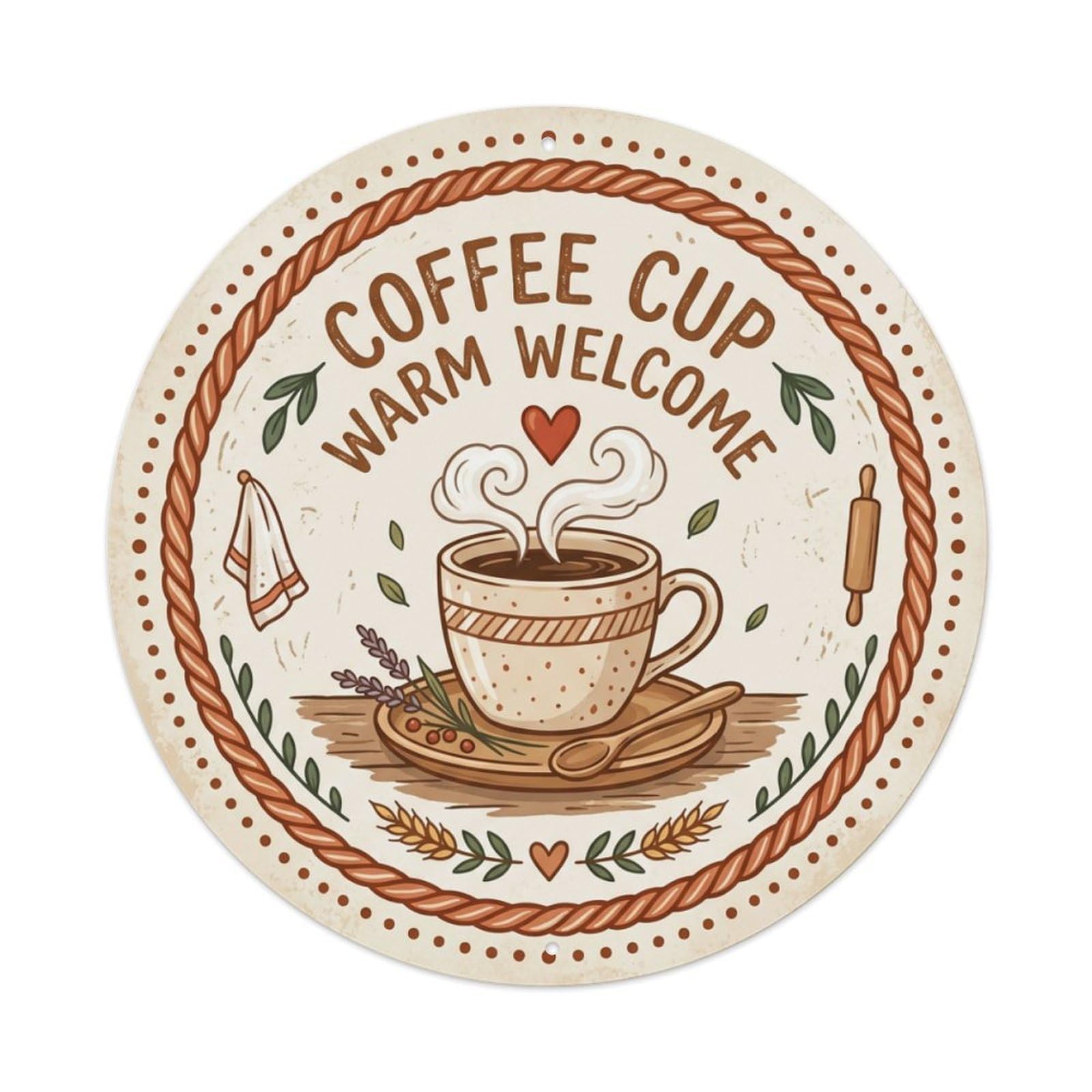 Coffee Cup Warm Welcome Home Kitchen Accessory Metal Tin Sign