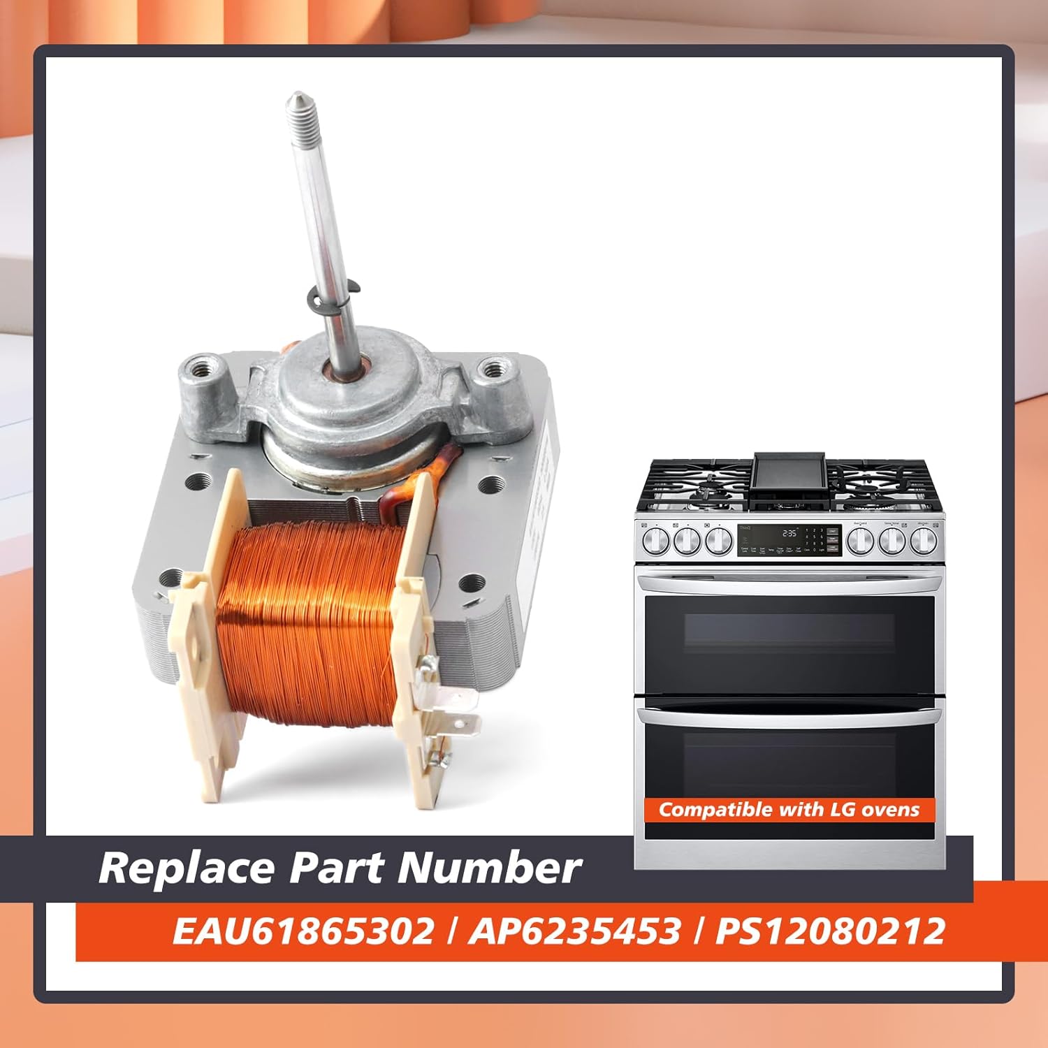 EAU61865302 Range Convection Fan Motor Compatible with LG Stove Oven, Replace AP6235453 PS12080212 120V 0.32A 3000 RPM