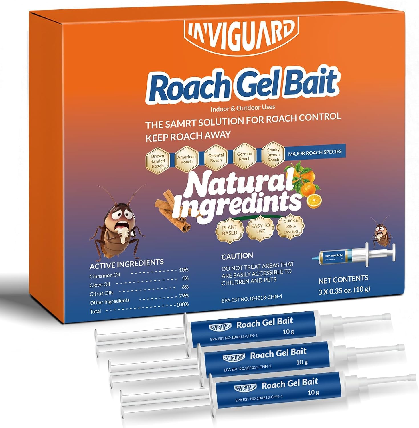 Roach Gel Bait, 3 Tubes x 10-Grams, Cockroach Repellents for German and Small Roaches, Quick Elimination of Indoor Roaches Nests for Home and Kitchen