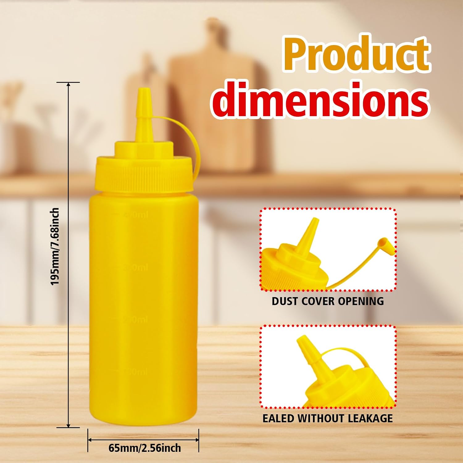 16oz Leak-Proof Sauce Squeeze Bottles- BPA-Free Kitchen & Restaurant Dispensers w/Wide Mouth for Ketchup, Mustard, Syrup, Oil, Dressings Dishwasher Safe (White+Yellow+Red, 16oz-6pack)