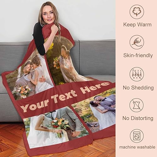 Miniatura 2 de YESCUSTOM Manta personalizada con 4 fotos, texto, mantas personalizadas, regalo para parejas, amantes, familiares, amigos, parejas, bodas