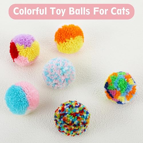 Miniatura 3 de 6 bolas de felpa suave para gatos de 2 pulgadas, juguete colorido de pompón pequeño, hilo de lana suave para gatos de interior, gatitos, ejercicio y