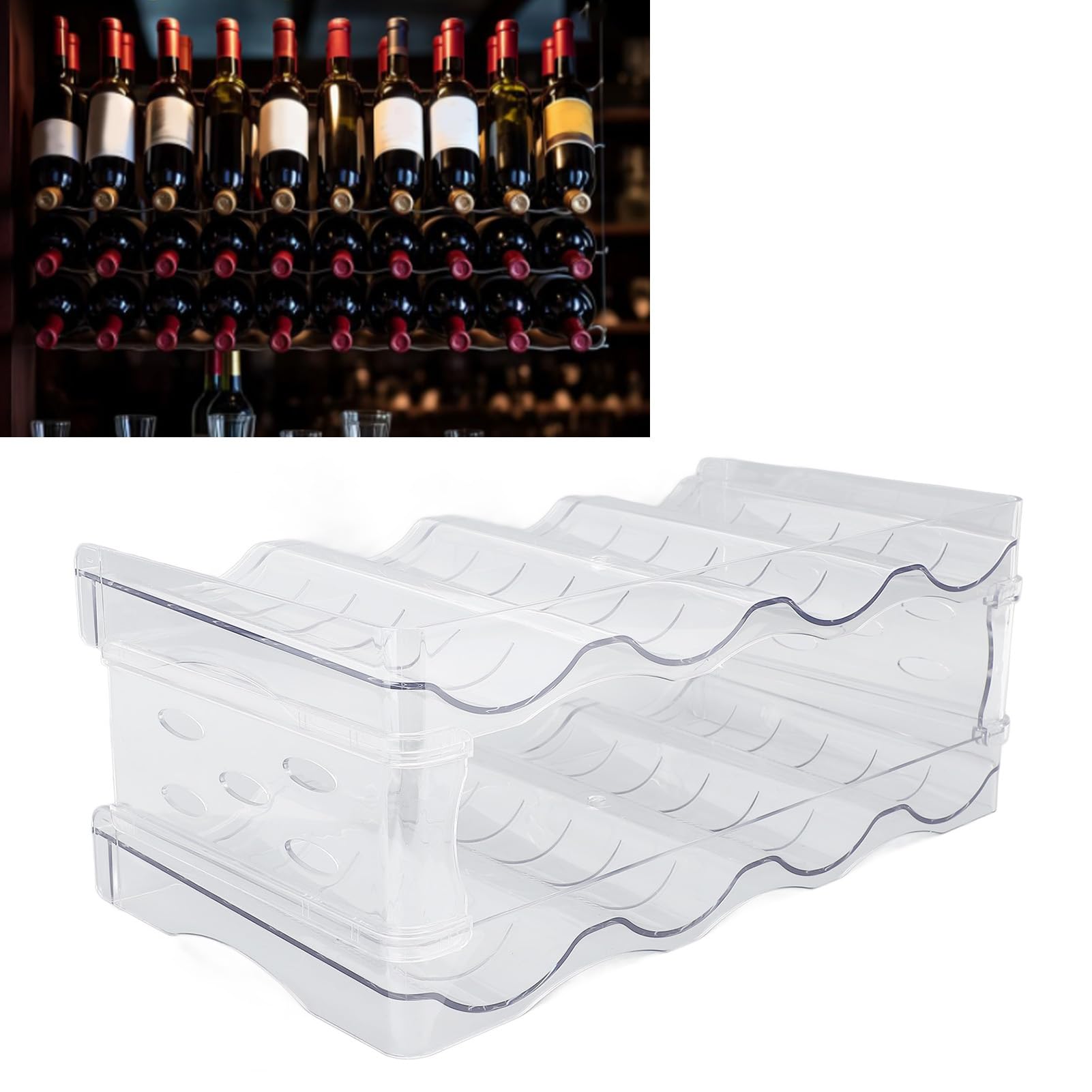 Stapelbares Wasserflaschenregal, transparent, doppellagig, Kunststoffhalter für Küche und Schrank, speichert 8 Flaschen (4 pro Regal), ideal für Kühlschrank und platzsparend