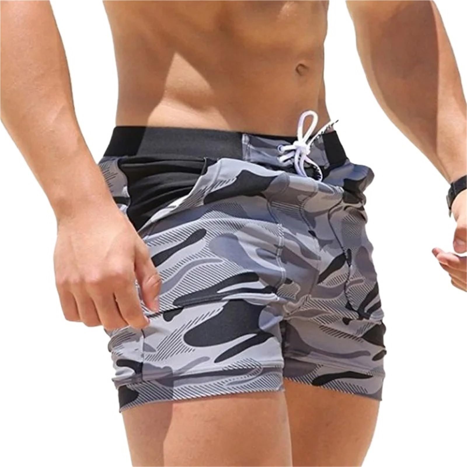 Bañador de hombre, pantalones cortos de verano for natación y fitness, ropa de playa deportiva elegante for hombre, pantalones de playa elásticos de secado rápido Para La Piscina y La Playa(Light grey