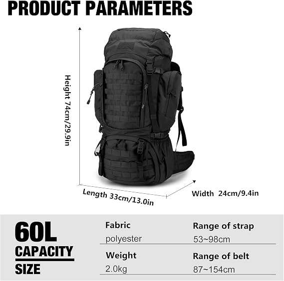 Mardingtop 60 L المشي لمسافات طويلة على ظهره + Molle التكتيكية فائدة الحقيبة