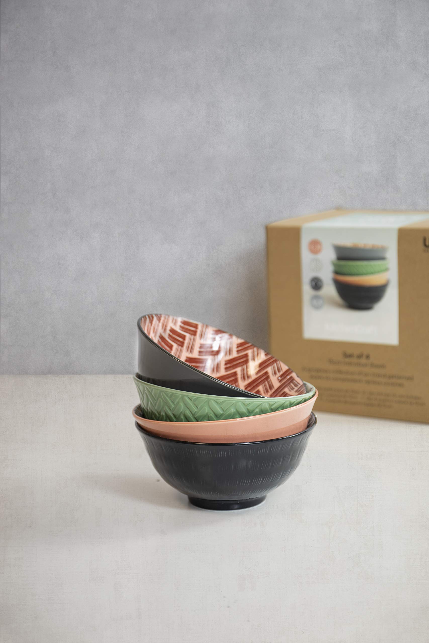 KitchenCraft Set di 4 Ciotole in Ceramica per Cereali, Gelati e Zuppe, Confezione Regalo Inclusa, Design 'Designed For Life', 15 cm