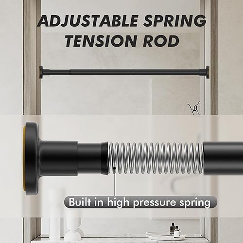 Miniatura 3 de Authandis Barras de cortina de ducha negras sin taladrar, barras de tensión ajustable de 1 pulgada de diámetro para ventanas de 31 a 56 pulgadas,