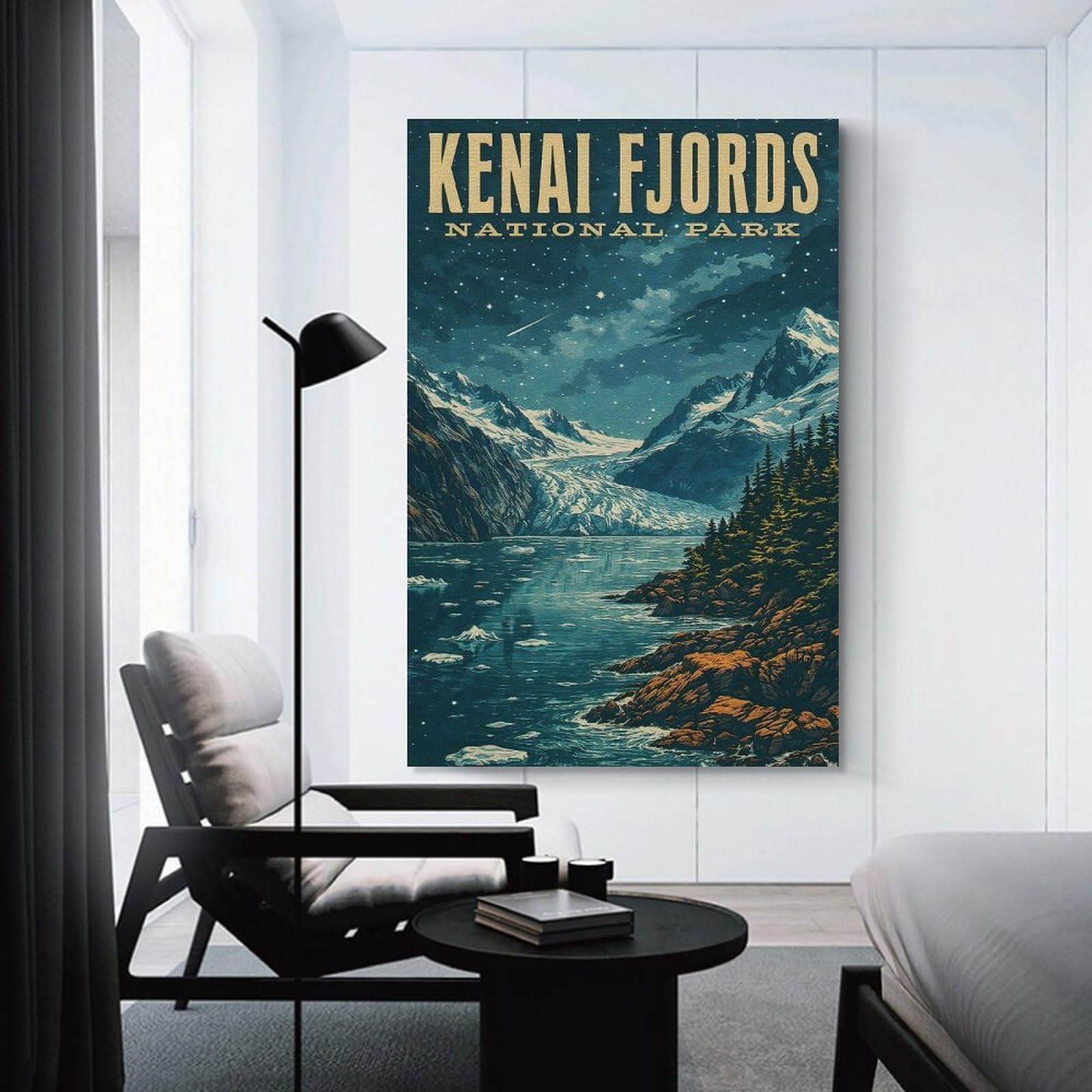 Junmoney Kenai Fjords National Park Vintage Wall Decor Canvas Print, 24x36inch(60x90cm), for Bedroom, Lounge Or Dressing Area, Decorative Wall Art for Cosy Rooms