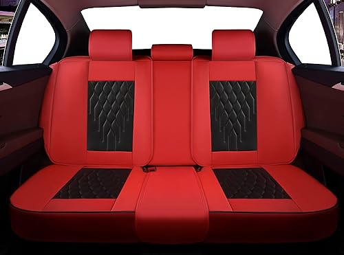 Miniatura 5 de Juego completo de fundas de cuero sintético para asiento de automóvil, ajuste universal para la mayoría de los automóviles (negro y rojo, juego