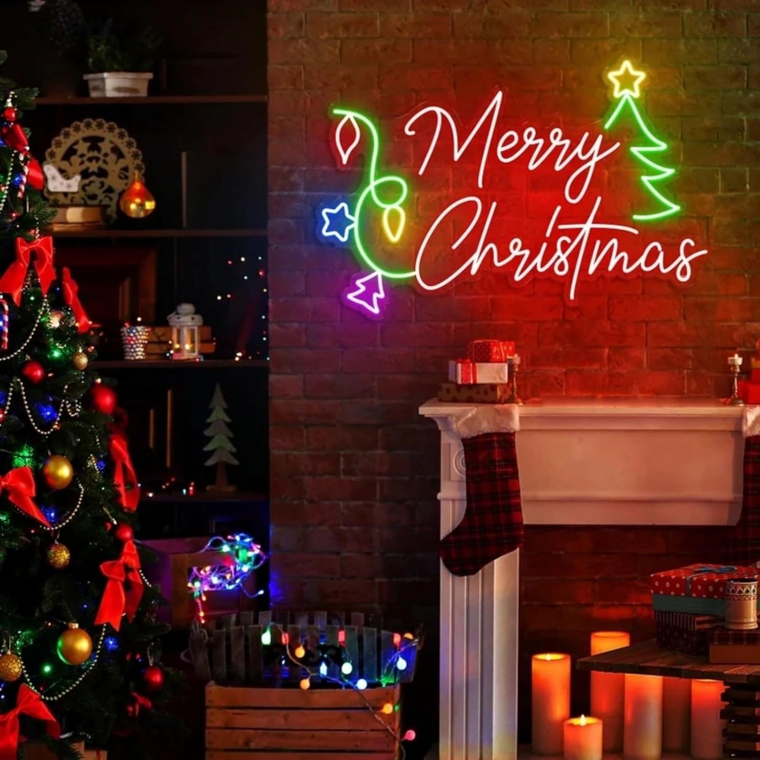 Merry Christmas Neon Sign Santa Hat Decor Light Ornaments Tree Neon Sign Santa Claus Led Lights For Party Bar Man Cave Club Shop Window Door Bedroom Home Decoration Christmas Gifts