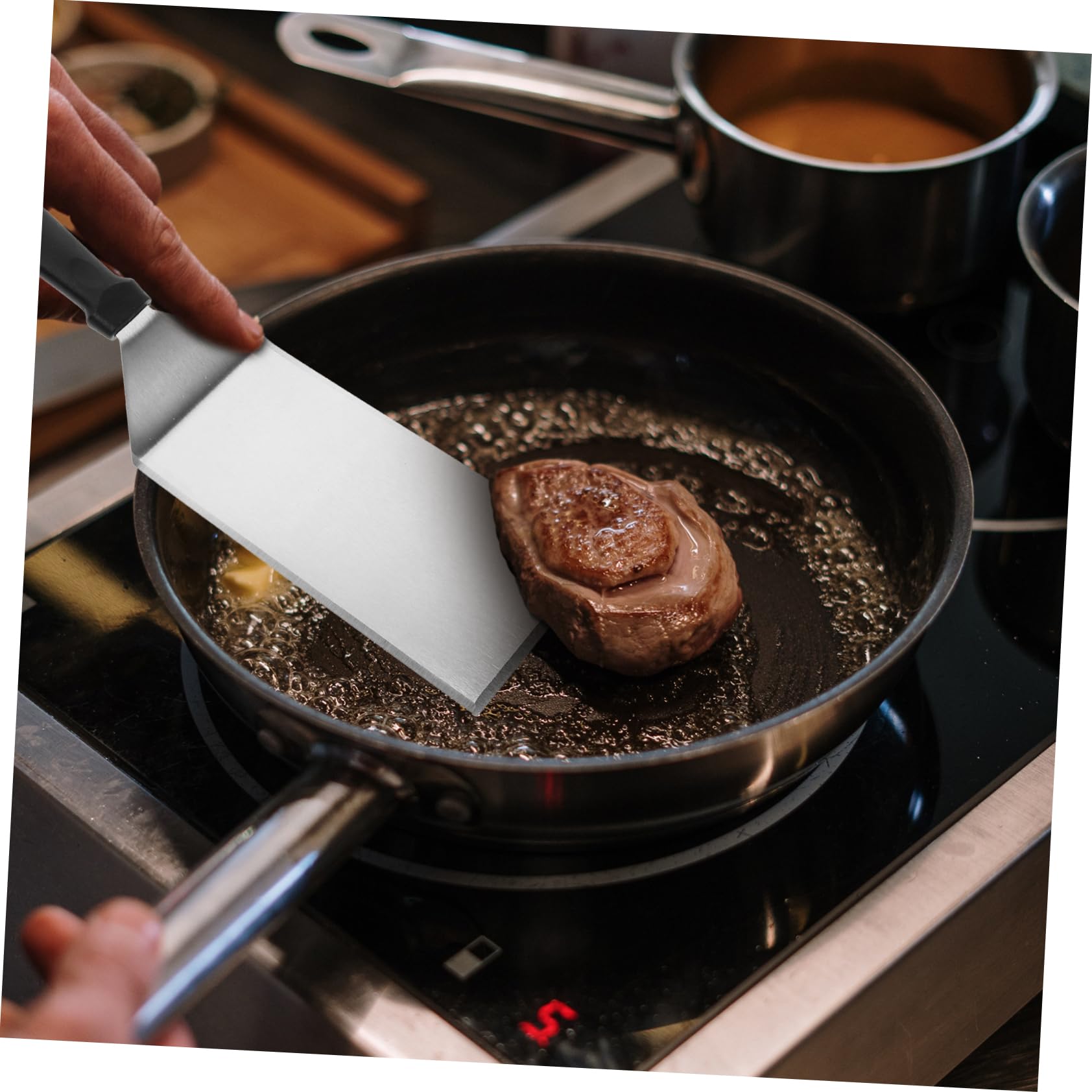 SOLUSTRE Spatola per Cucina in Acciaio Inossidabile e Pp Set 3 Pezzi per Girare e Mescolare, Utensile Resistente per Barbecue e Padelle Antiaderenti