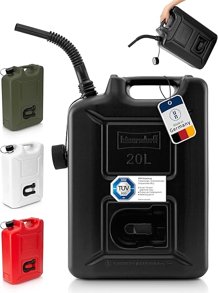 hünersdorff Tanica per carburante, professionale, 20 l, per benzina, diesel e altre merci pericolose, approvazione ONU, Made in Germany, produzione certificata TÜV, nero - 5
