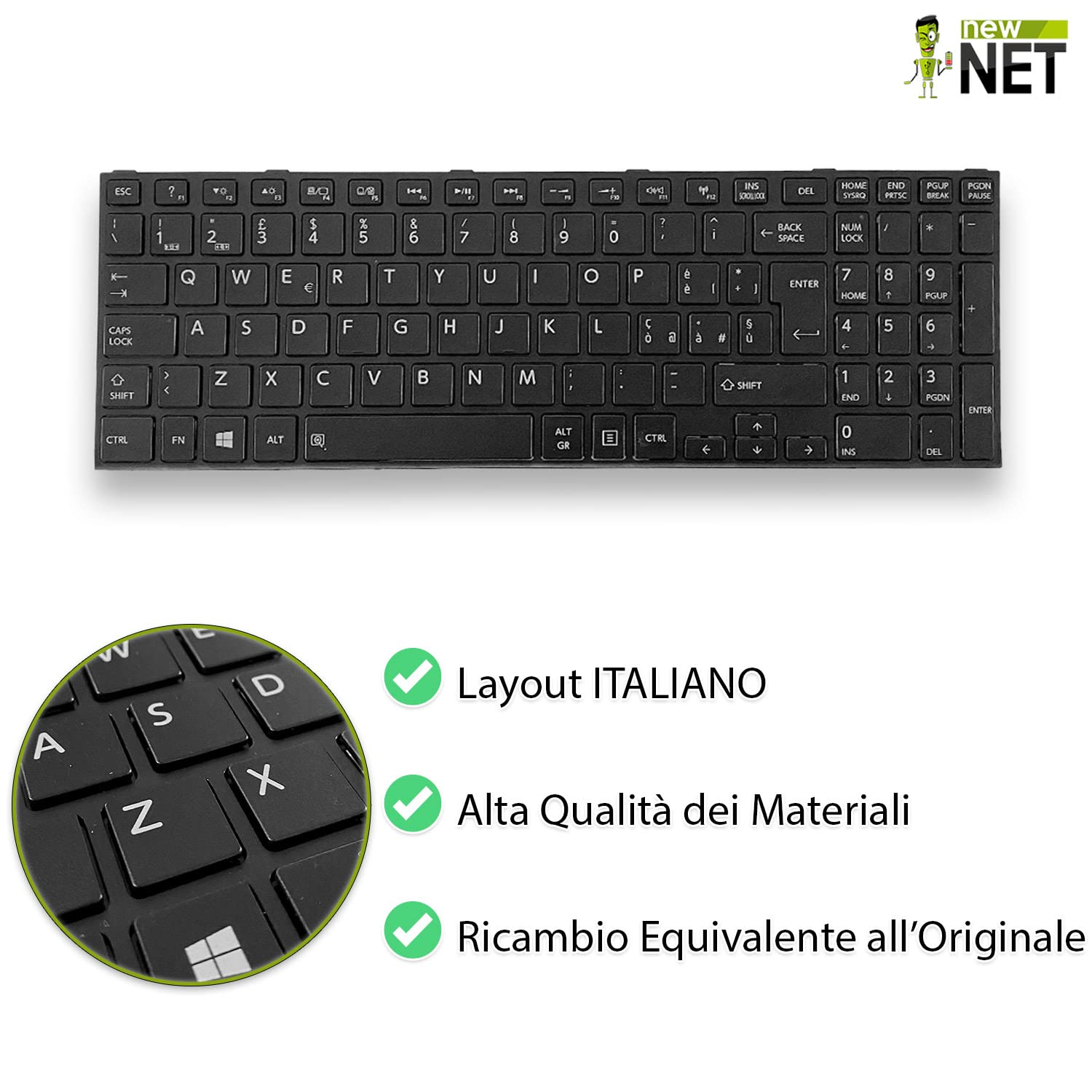 Power4Laptops Tastiera Sostitutiva Per Toshiba Satellite C660-2N8 - Colore Nero, Layout UK