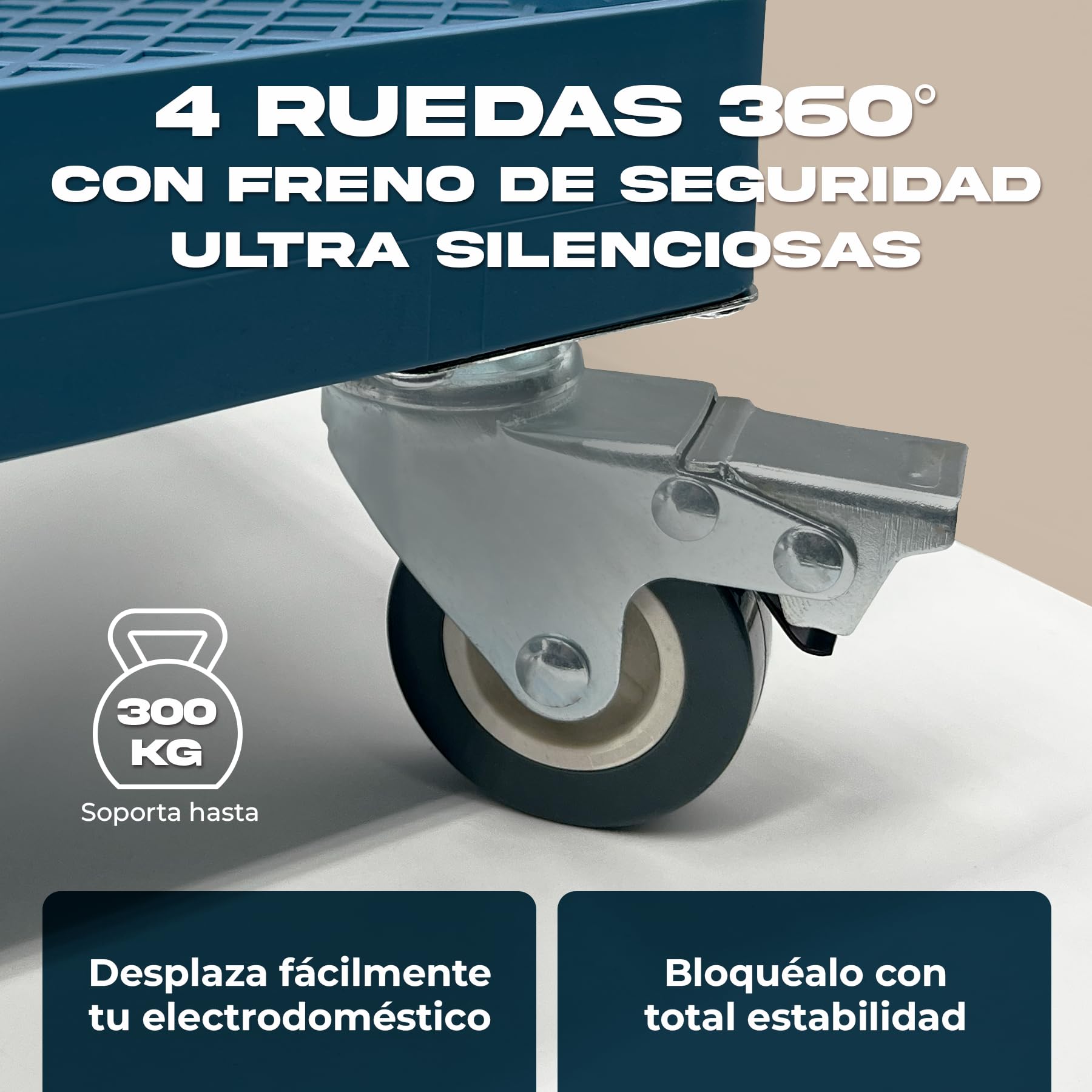 Base Regulable Carro para Lavadora con Ruedas Cia&Co – Soporte Ajustable 42,5–65 cm – Plataforma Móvil profesional hasta 300 kg – Para Frigorífico, Secadora y Electrodomésticos (BASE + 4 RUEDAS)