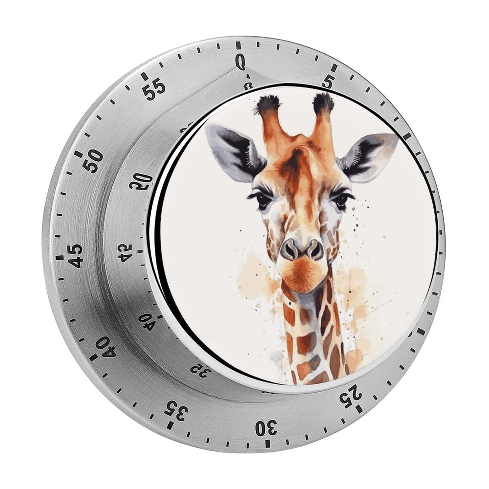 Stylish Animal Watercolor Giraffe Timer Loud Mechanical Timer Stainless Steel 60-Minute Kitchen Timers Waterproof Chef Cooking Timers Sport Countdown Clock Portable Countdown Alarm Adult