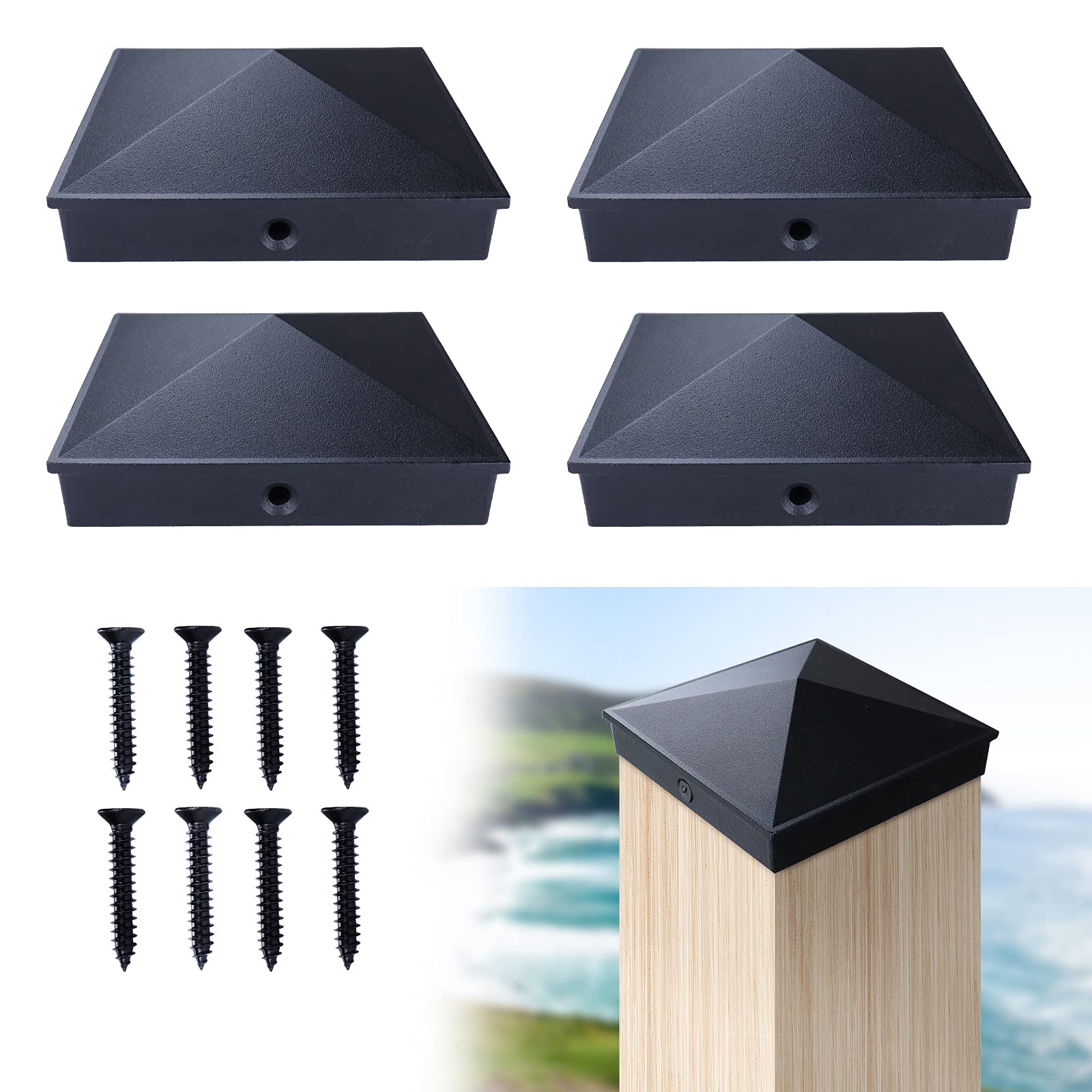 Buy Muzata 4Pack 4''×4'' Aluminum Pyramid Post Cap Cover, Fence Post