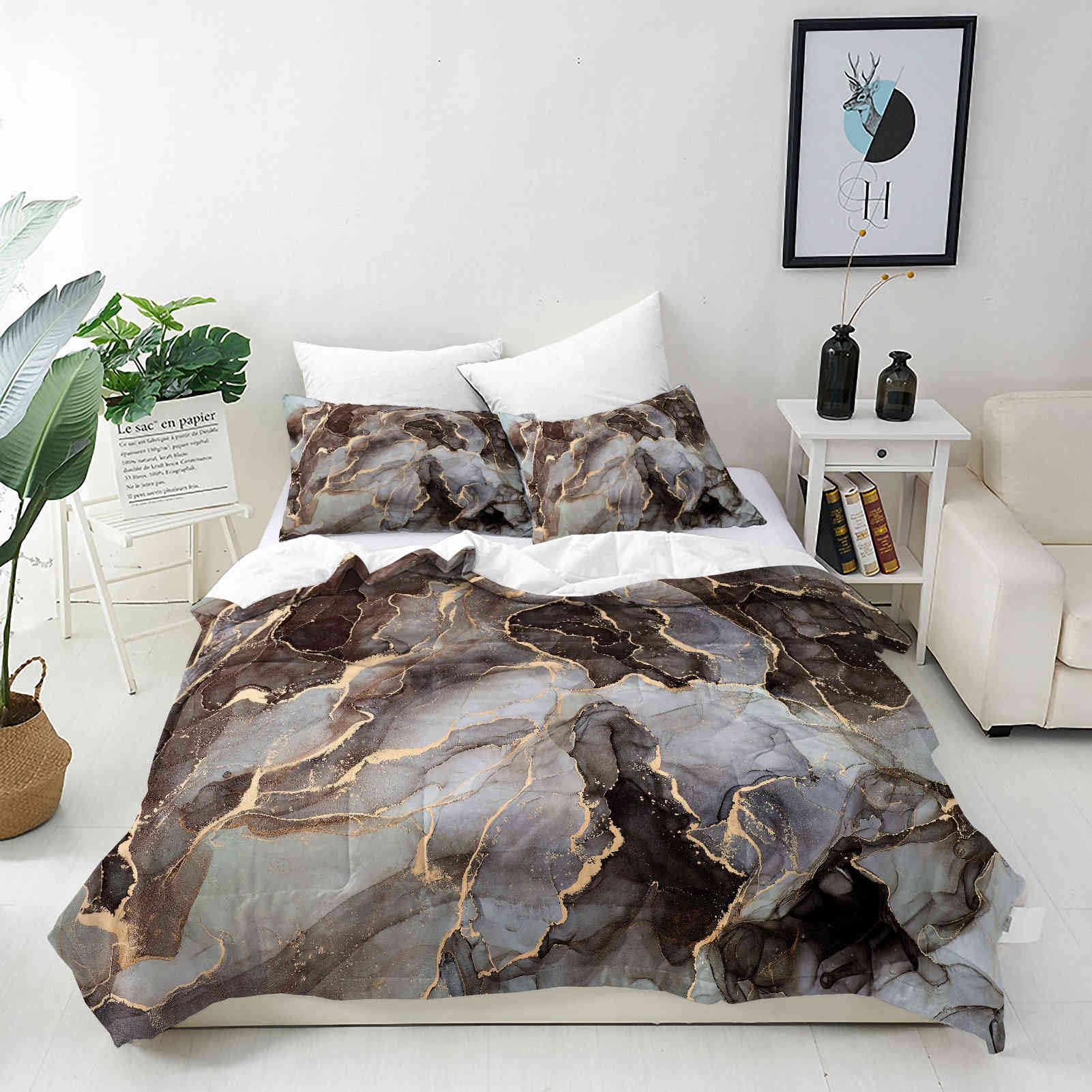 ANHOPE Custom Bedding Set Personalised Size Duvet Cover & Pillowcase Abstract Modern Marble Texture Printed Pattern Customized Quilt Cover for Kids Couple Family Birthday Wedding