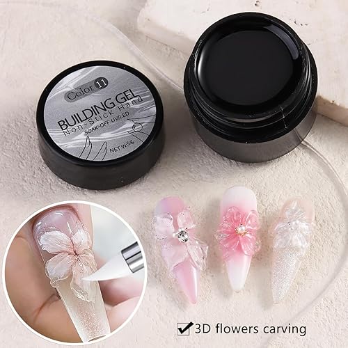 Miniatura 3 de Kit de gel para esculpir 3D transparente de 2 piezas, gel no pegajoso para tallar a mano con bolígrafo de silicona para uñas, flores 3D, diseño de