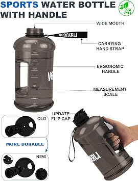 Half Gallon Water Bottle 2.2L Large Sports Water Bottle with Handle 74oz BPA-free Reusable Plastic Water Jugs Leakproof Hydro Bottle for Gym Yoga Travel Camping Cycling Outdoor Sports