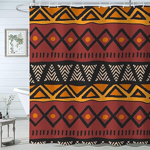Miniatura 4 de Juego de 4 piezas de accesorios de baño de tela de barro africano con cortina de ducha y alfombras, cortinas de ducha étnicas afrocéntricas tribales