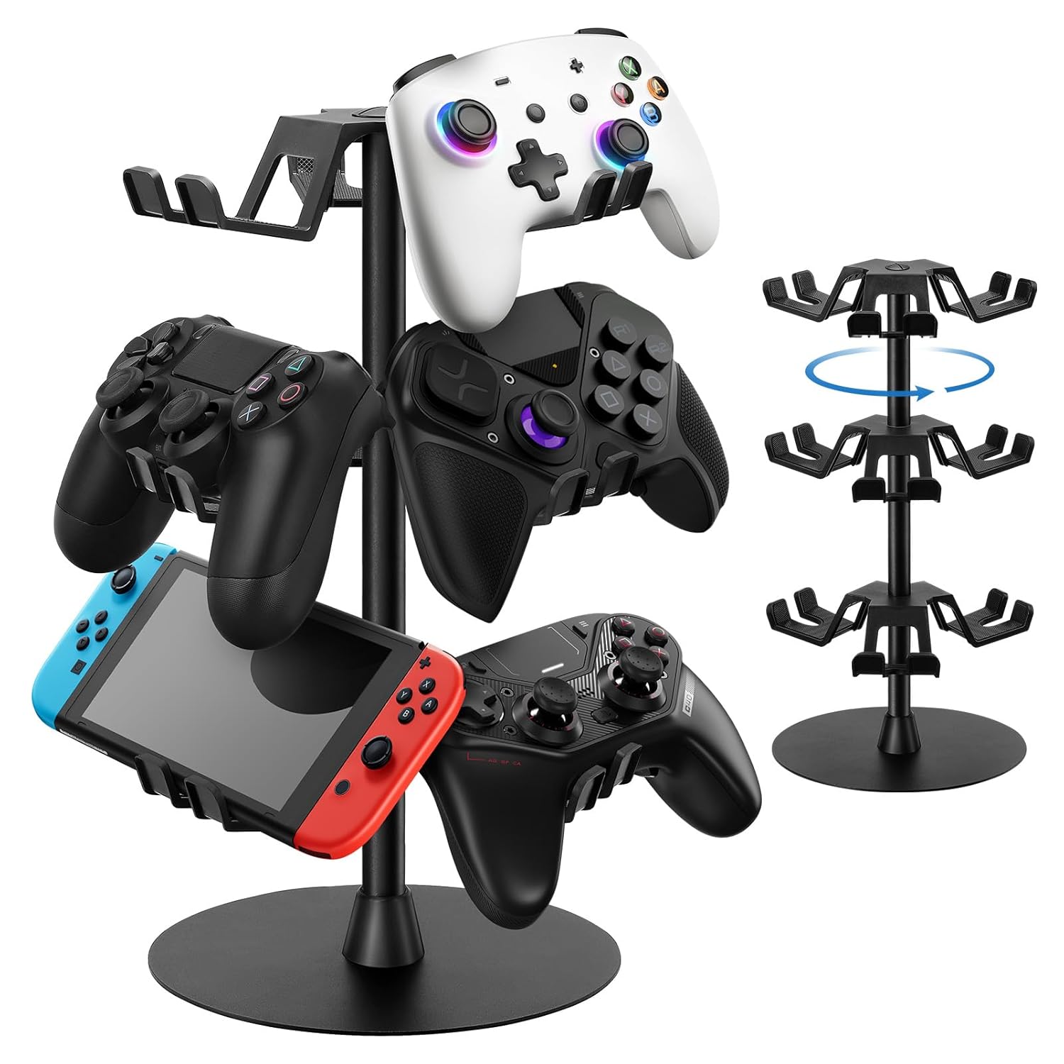 hatisan Headset Stand 3 Tier Rotating, Desktop Controller Holder for Xbox PS5 PS4 Switch, Gaming Accessories Headset Holder for 8 Pack Controller