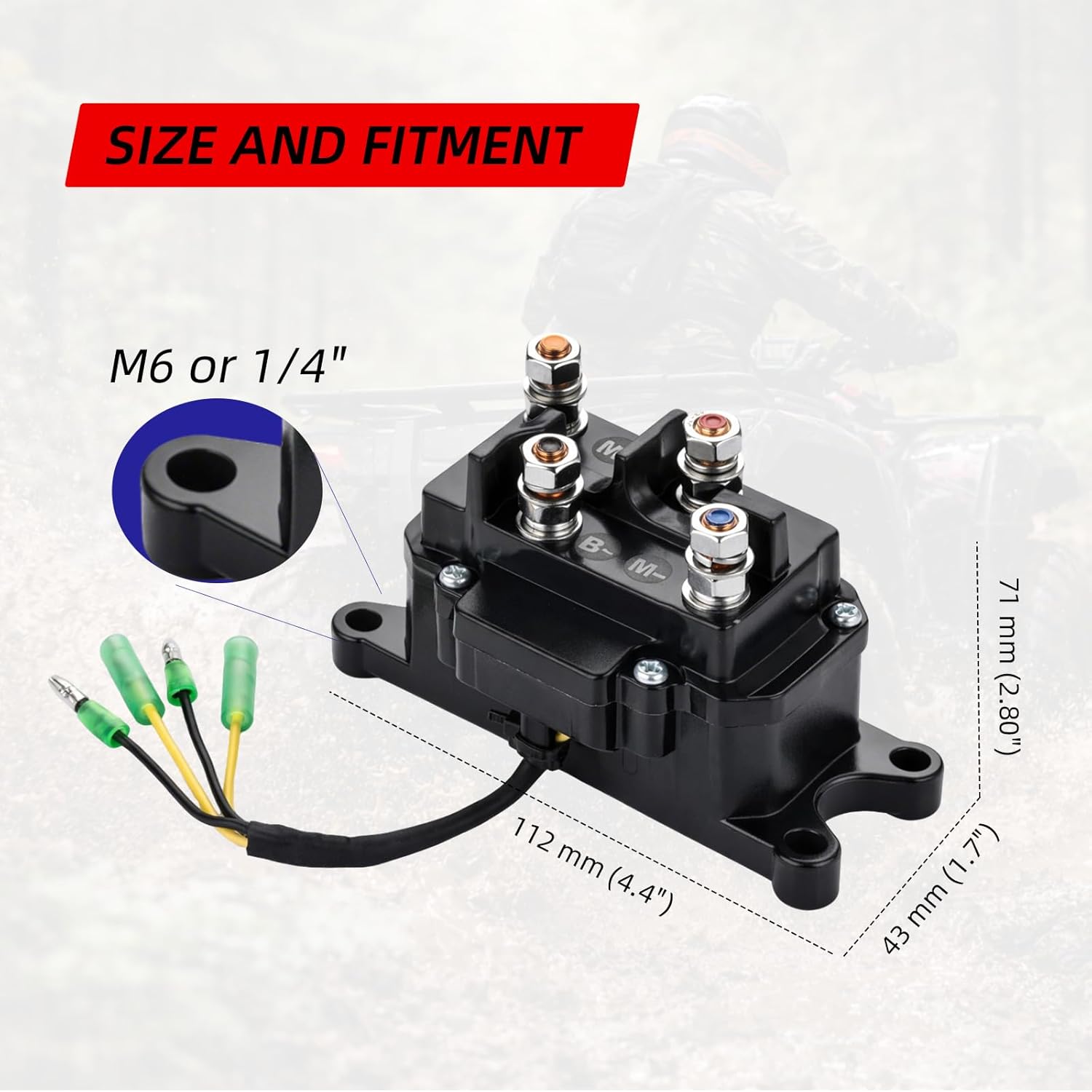 Winch Solenoid Relay 250A 12V for ATV UTV Truck Winch 2000-6000 LBS with 6 Protective Terminal Caps