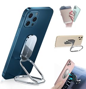 Foldable Cell Phone Stand for Desk, Adjustable Cellphone Ring Holder Finger Kickstand for Office Desktop & Magnetic Car Mount, Rotatable Multi-Angle Hand Grip for iPhone and All Smartphones Back Case
