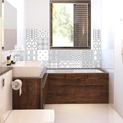 Losetas Para Pared De Baño Ambiance 24 Pegatinas de Azulejos | Vinilo Decorativo Autoadhesivo baldosas de Cemento – Stickers Mosaico alicatado Sala de baño y Cocina - Adhesivos de Pared Azulejos – 10 x 10 cm – 24 Unidades