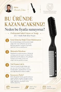 Transformacion Profesyonel Sakal Fırçası ve Tarağı, 2'si 1 Arada Fade Ense Fırçası, Doğal Kıl Sakal Şekillendirici Bakım Seti 719584