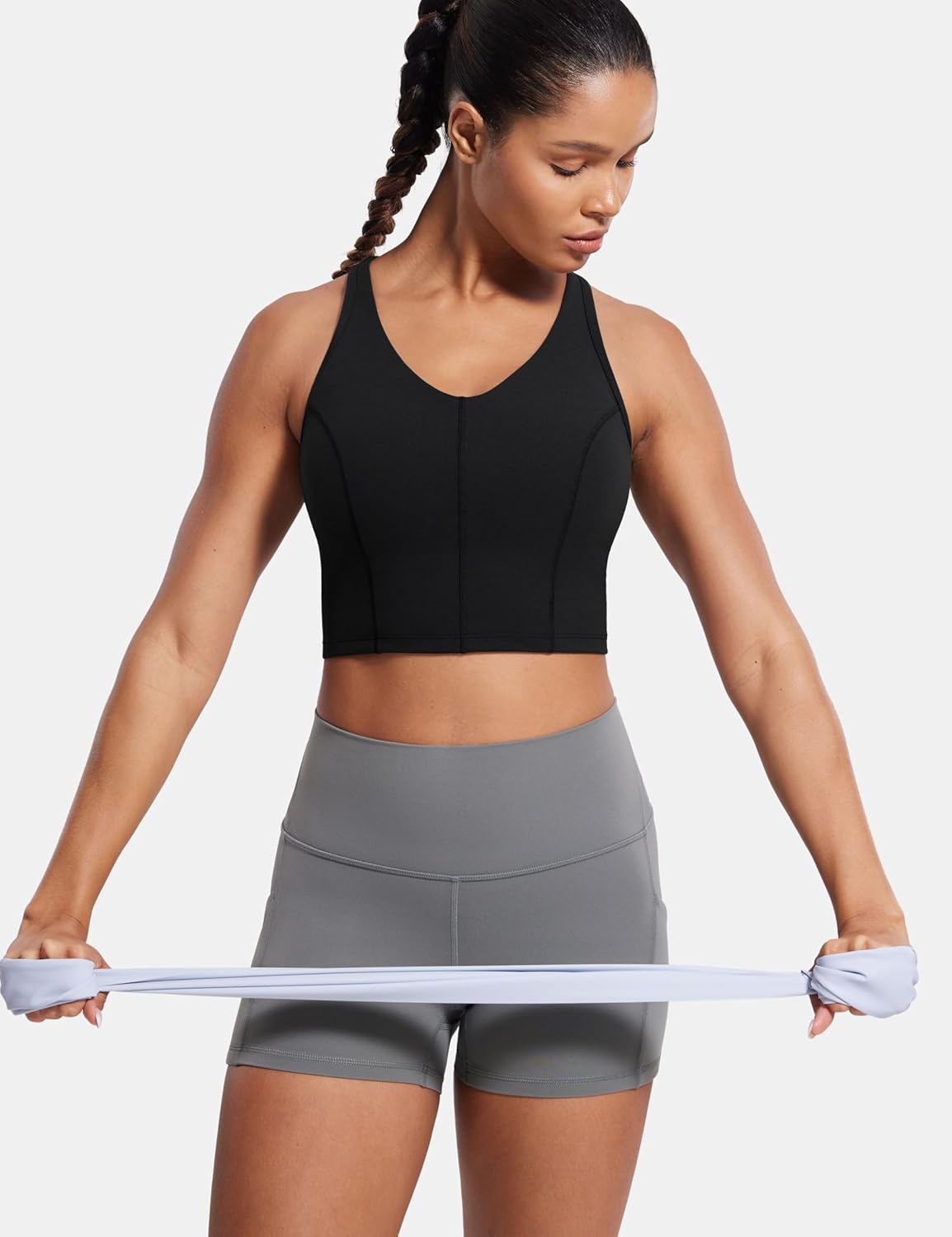 SYROKAN Longline Sports Bras for Women Tank Crop Top with Built in Bra All-Day Comfort for Yoga Strength Training - Image 3