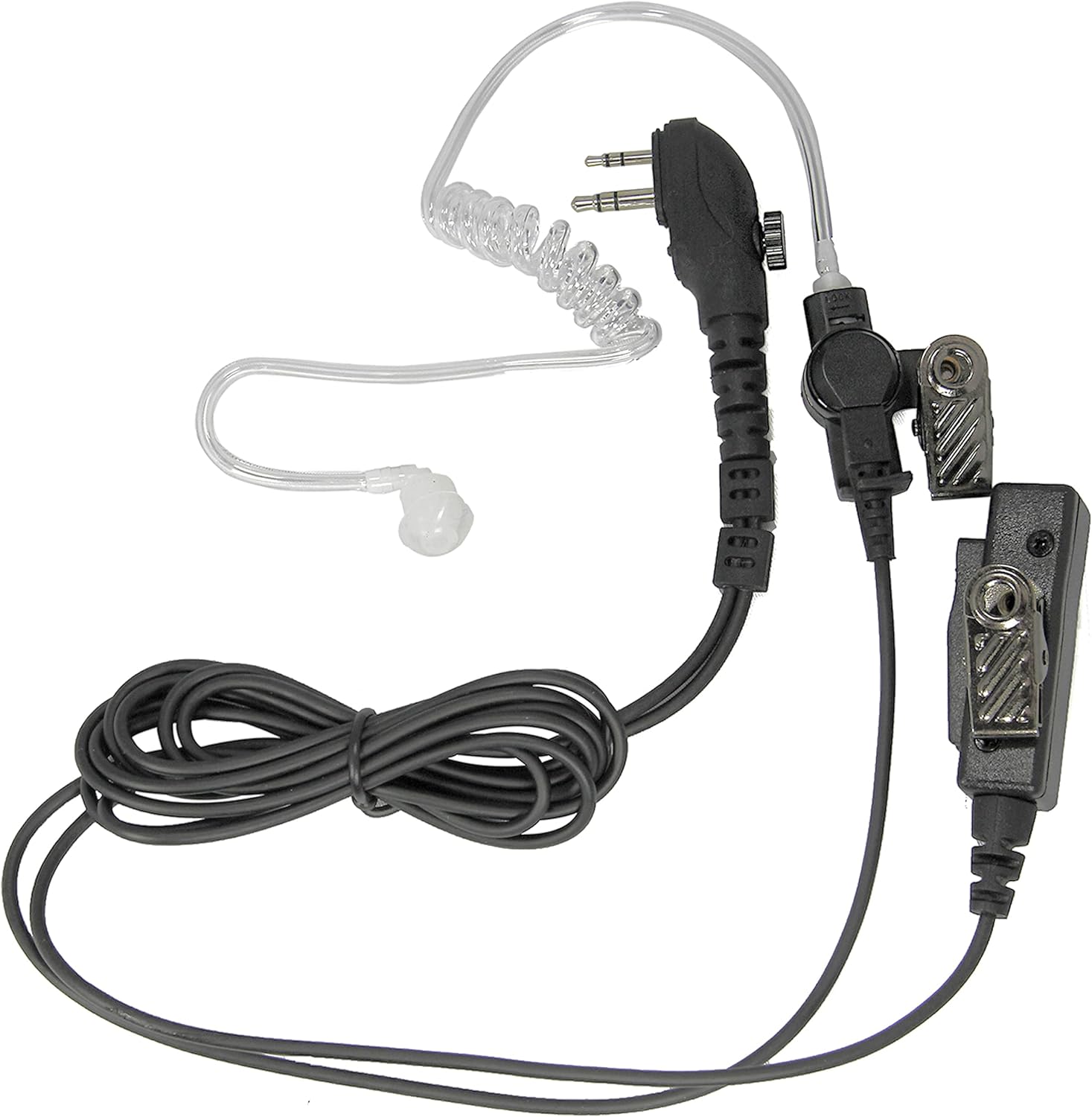 MaximalPower Clear Coil Tube Earbud Headset PTT Mic (2Pack) w/Kevlar HYTERA 2-Pin Plug with Screw
