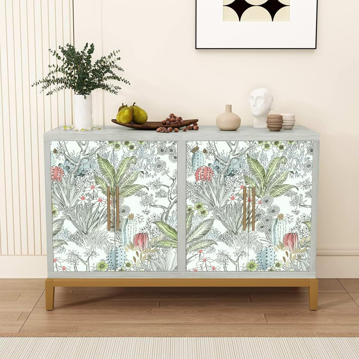 Wudnaye Boho Peel and Stick Wallpaper Catus Wallpaper 17.7" x 393.6"Vintage Floral Wallpapers Peel and Stick Botanical Removable Wall Paper Boho Self Adhesive Contact Paper for Bathroom Cabinets