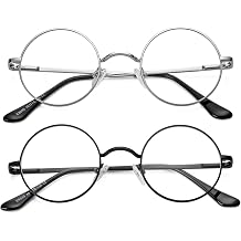 Vintage Round Metal Glasses Frame with Clear Lens, 2 Pack Women Men Non-Prescription Eyeglasses